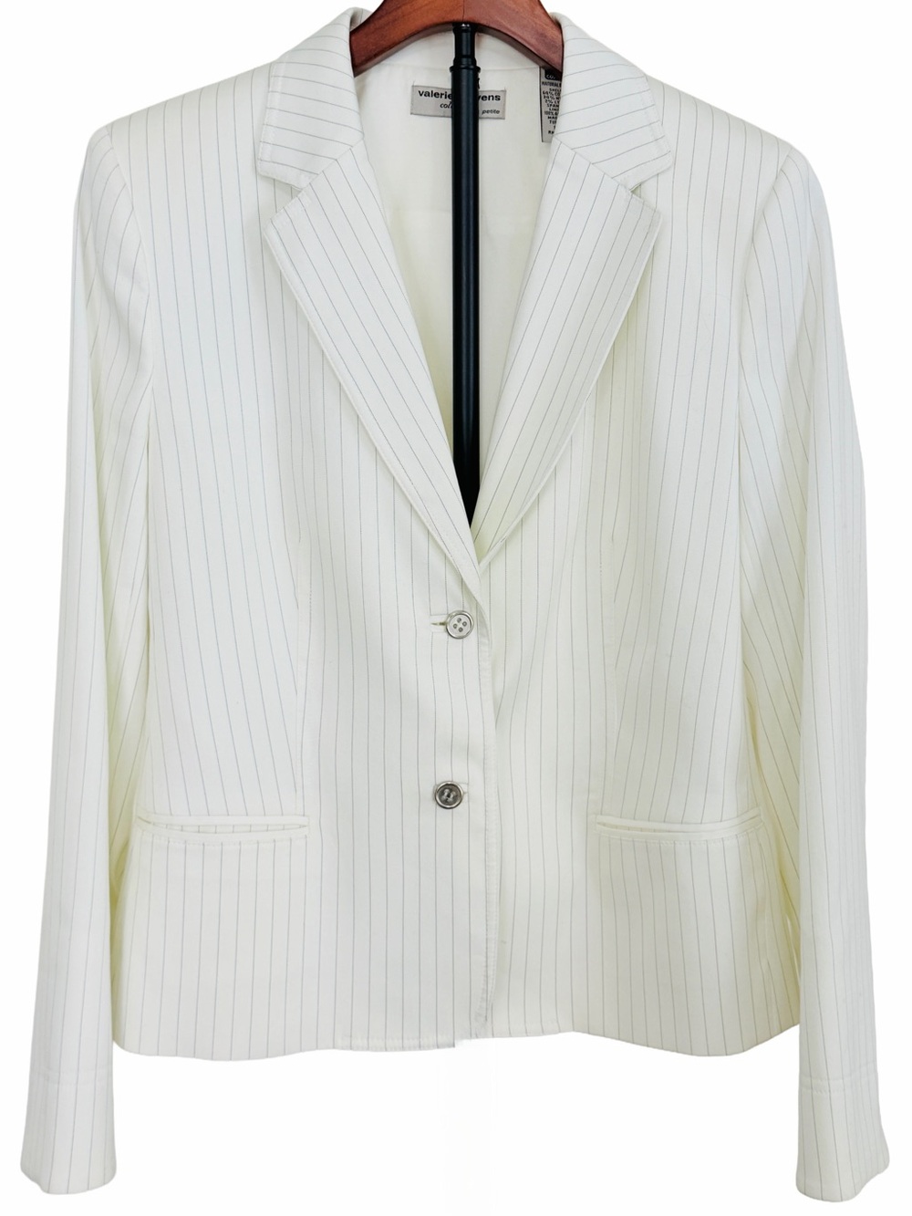 Valerie Stevens White Pinstripe Blazer Jacket 8Petite Corporate Light Academia